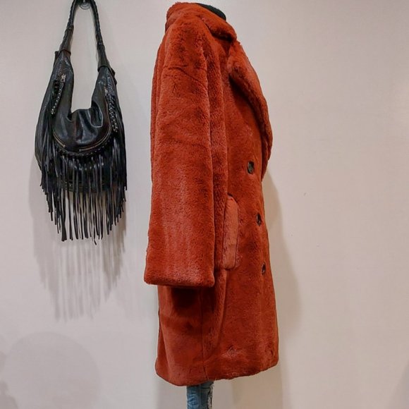💥SHOWSTOPPER💥NATIVE YOUTH The Casia Luxurious Faux Mink Coat in Rust - Picture 9 of 16